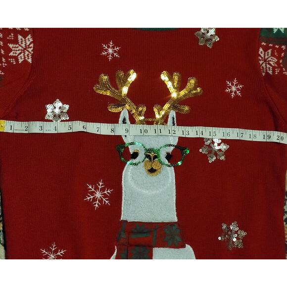 33 Degrees Ugly Christmas Sweater with Lama with Glasses Red and Green Size M - Picture 4 of 7